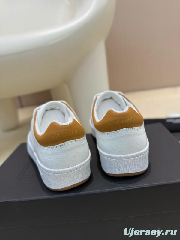2024 Unisex Yves Saint Laurent White Grey Brown Leather Suede Sneakers