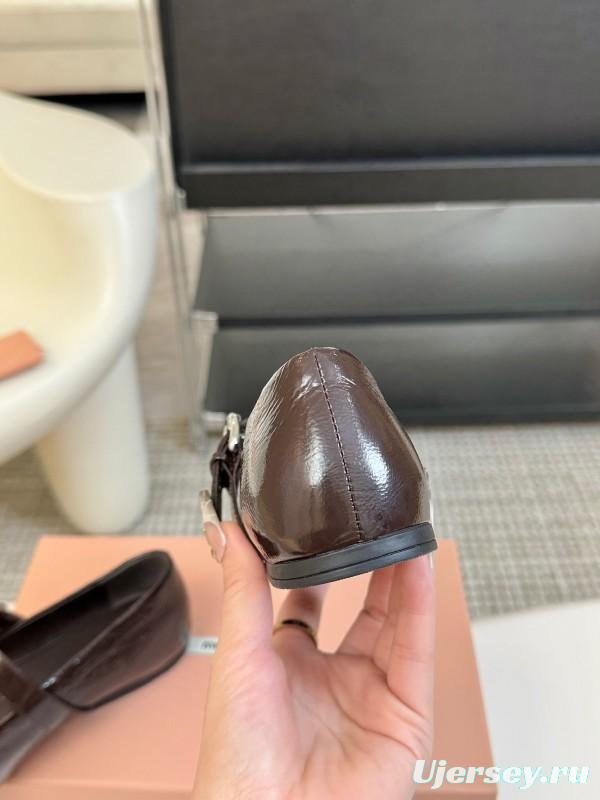 2025 Women Miu Miu Brown Leather Mary Jane Buckle KFY00300
