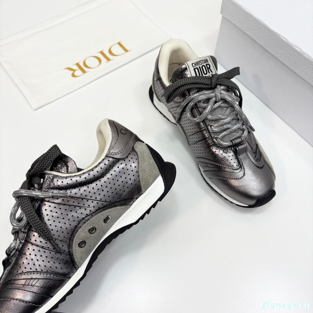 2025 Women Dior Black Grey Leather Mesh Sneakers LY00300