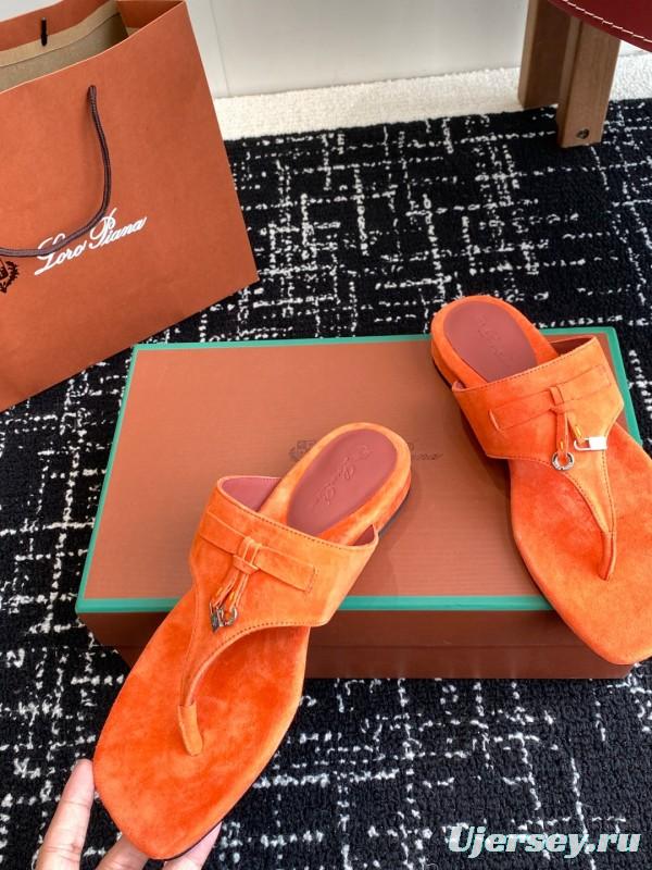 2025 Women Le Parmentier Orange Suede Slippers KFY00280
