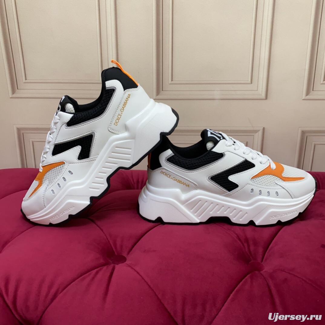 2025 Unisex Dolce & Gabbana White Black Orange Leather Lycra Sneakers LY00330(F)/LY00340(M)