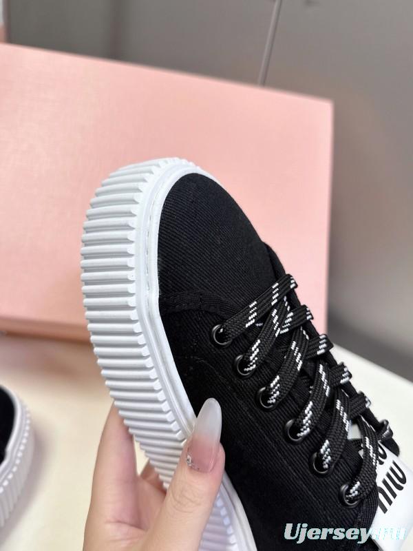 2025 Women Miu Miu Black Canvas Sneakers LY