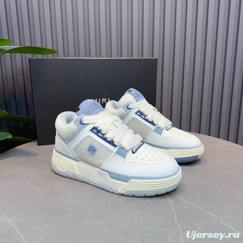 2024 Unisex Amiri White Blue Leather Mesh Sneakers MJ00360