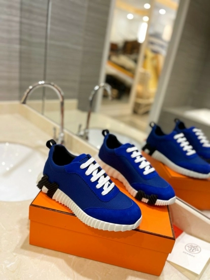 2024 Men Hermès Blue Nylon Suede Sneakers MJ00320