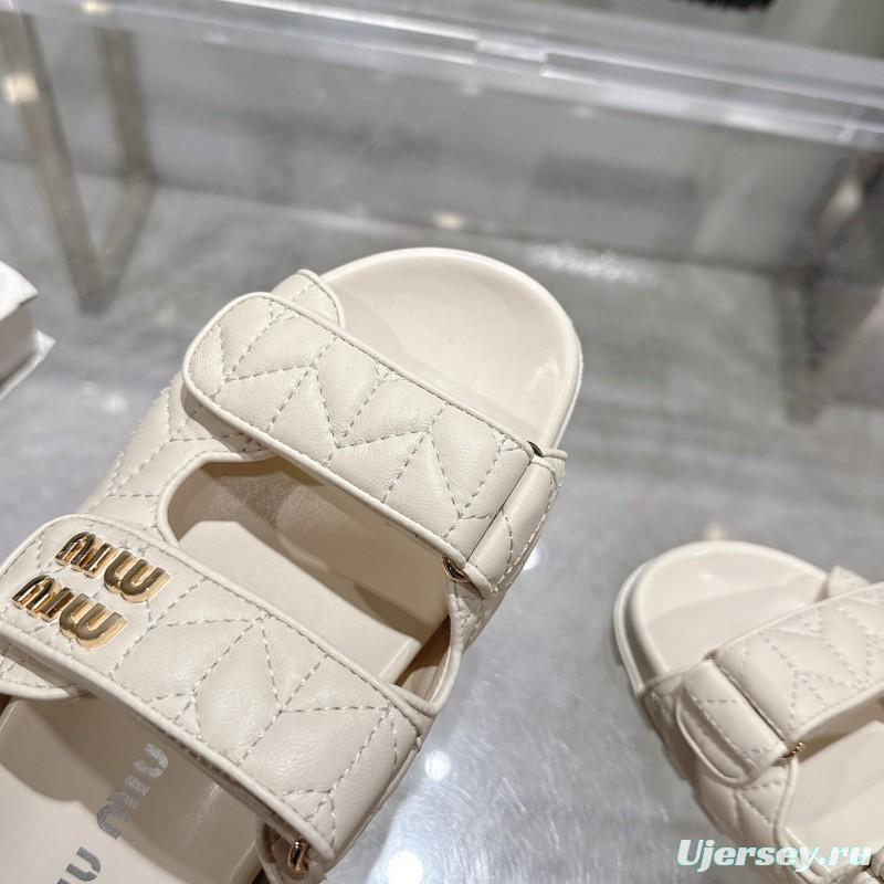 2025 Women Miu Miu White Leather Sandals
