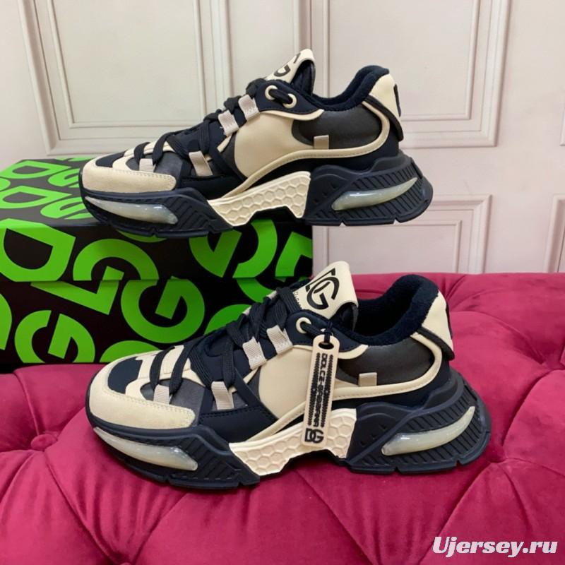 2024 Unisex Dolce & Gabbana Black Beige Wool Leather Sneakers MJ00340