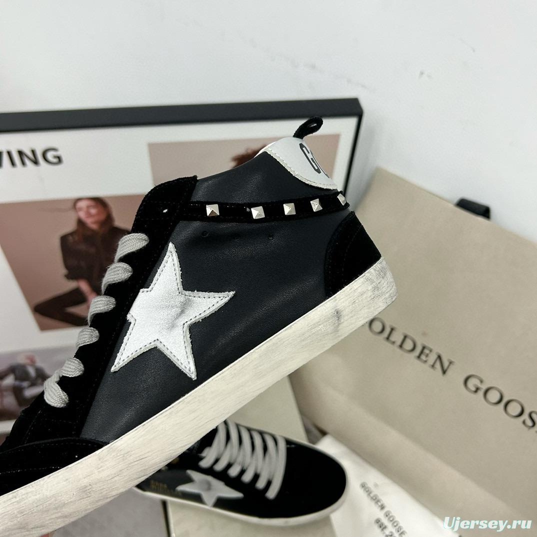 2024 Women GGDB Black White Suede Leather High Top Sneakers MJ00300