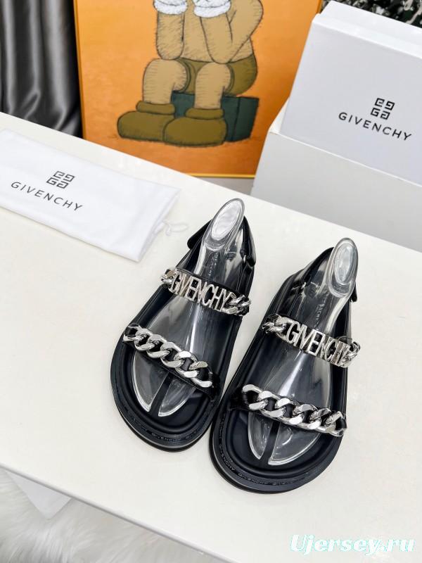 2025 Women Givenchy Black Transparent Rubber Sandals Chain Detail LY00260
