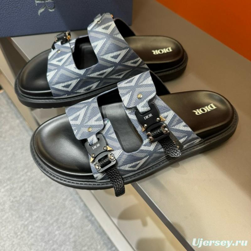 2024 Slippers Dior Grey Black Fabric Slippers MJ00200