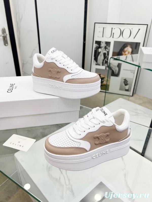 2025 Women Celine White Beige Leather Sneakers KFY00270
