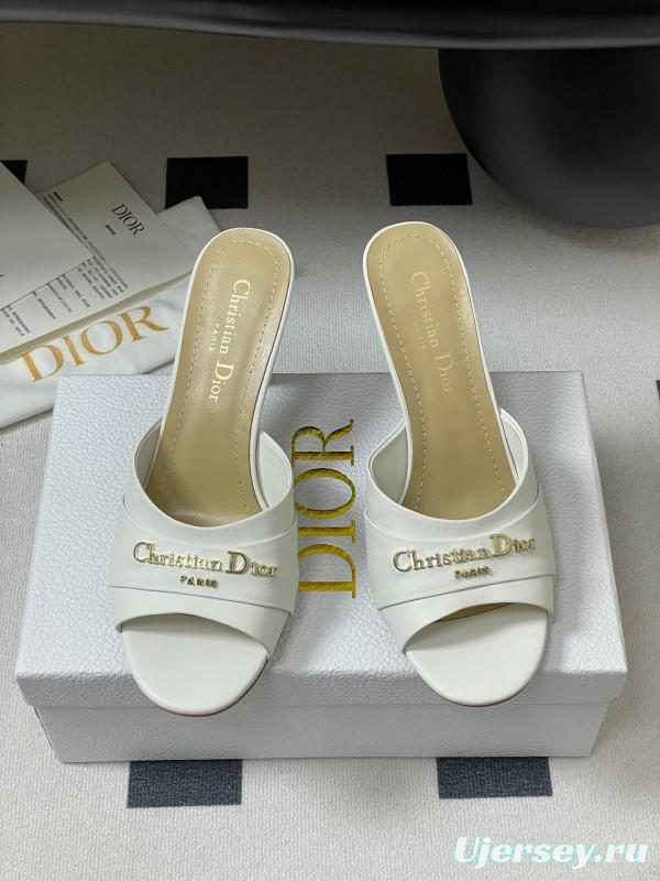 2025 Women Dior White Leather Mule Gold Hardware Slide