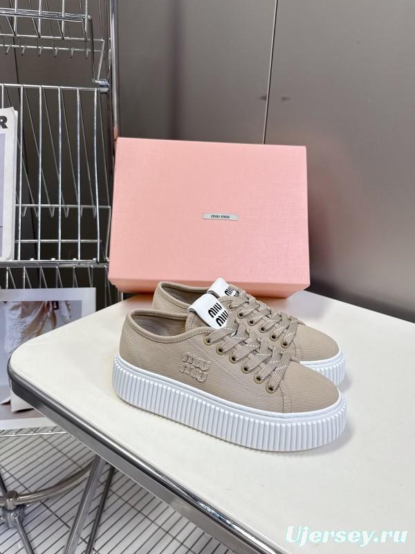 2025 Women Miu Miu Beige Canvas Sneakers LY