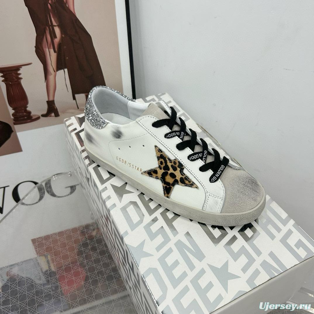 2025 Women GGDB White Black Leopard Print Leather Sneakers