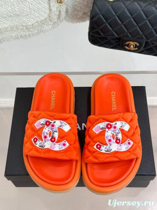 2025 Slippers Chanel Orange Leather Slippers KFY00260