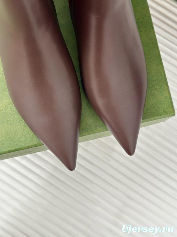 2024 Women Gucci Brown Calfskin Ankle Boots Chain Detail MJ00410