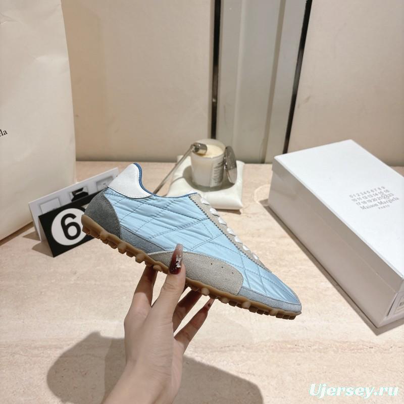 2025 Unisex Maison Margiela Light Blue Grey Nylon Suede Sneakers Vintage Effect