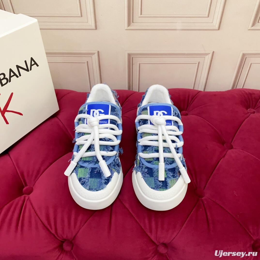2025 Unisex Dolce & Gabbana Blue Green Denim Fabric Sneakers