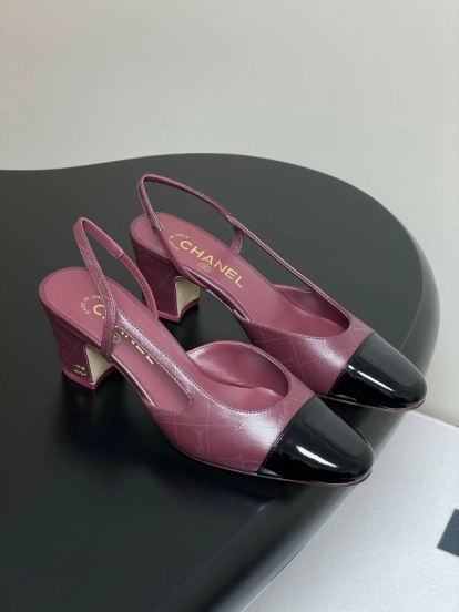 2025 Women Chanel Burgundy Black Leather Sling-back Chunky Heel