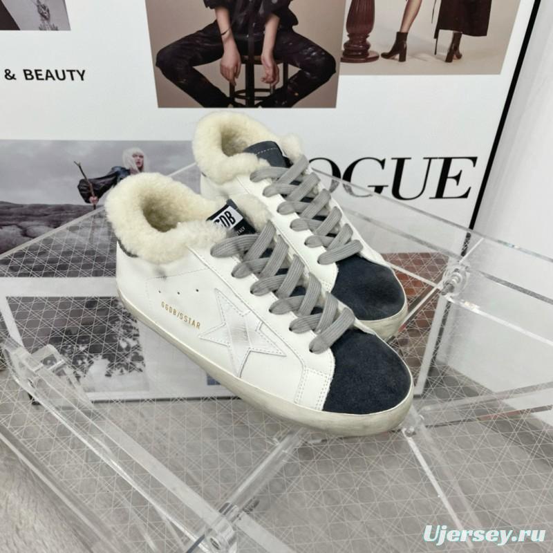 2025 Women GGDB White Black Shearling Leather Sneakers