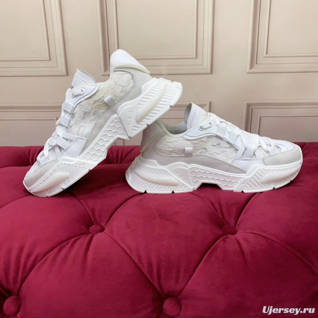 2025 Women Dolce & Gabbana White Mesh Leather Sneakers LY00340