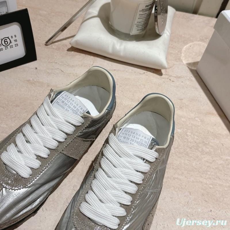 2025 Unisex Maison Margiela Silver Grey Nylon Suede Sneakers Distressed