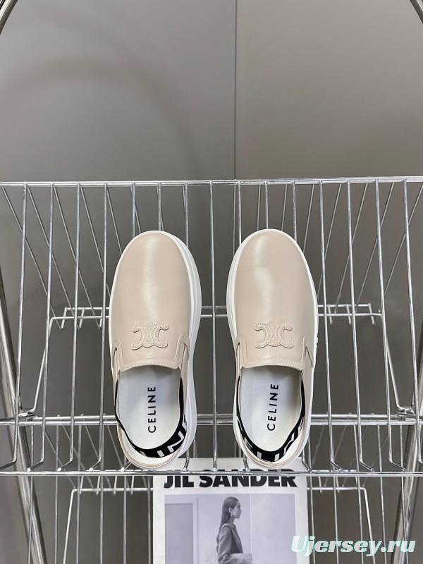 2025 Women Celine Beige Leather Slip-On Sneakers