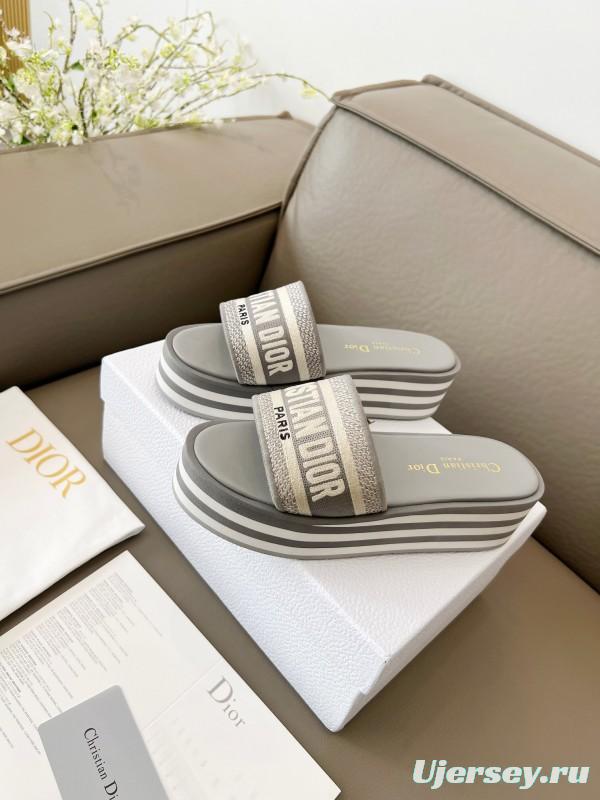 2025 Women Dior Grey Canvas Slippers CH