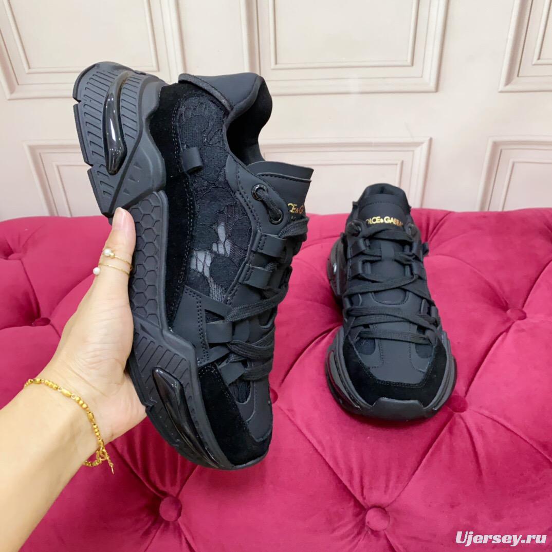 2025 Unisex Dolce & Gabbana Black Mesh Leather Sneakers LY00340