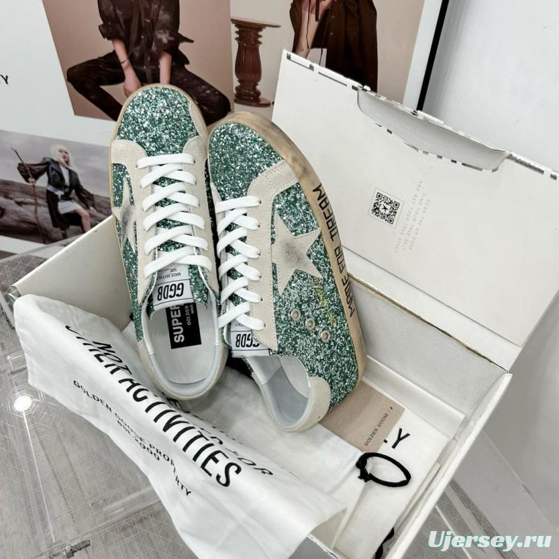 2025 Women GGDB Green White Suede Leather Star Sneakers