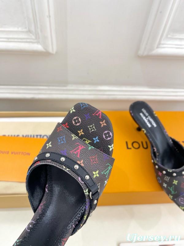 2025 Women Louis Vuitton Multicolor Leather Kitten Heel Studded MJ00290