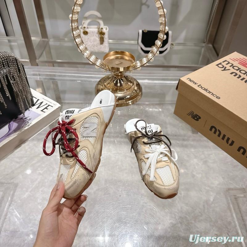 2025 Women Miu Miu Beige White Leather Sneakers