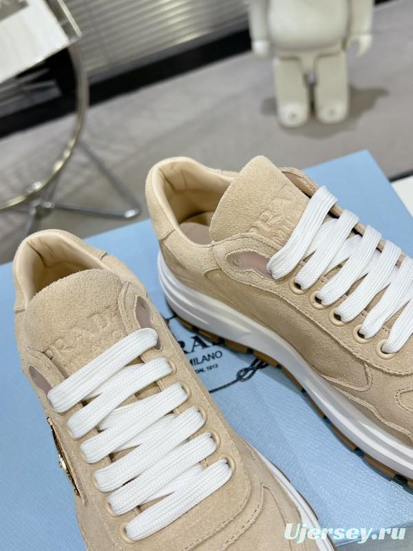2025 Unisex Prada Beige Suede Leather Sneakers
