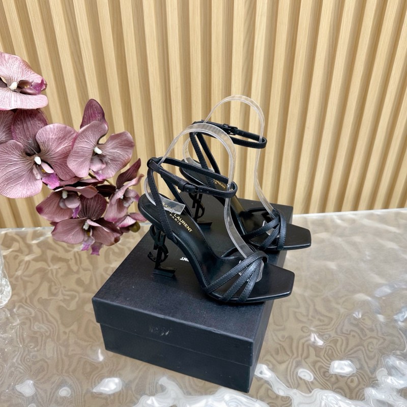 2025 Women Yves Saint Laurent Black Leather Sandals