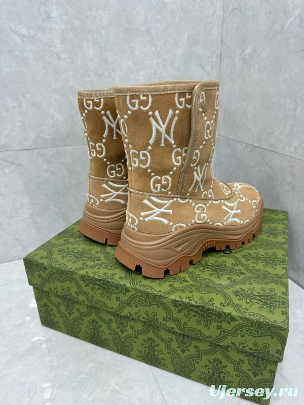 2024 Women Gucci Brown Suede Snow Boots Embroidered GG NY MJ00370