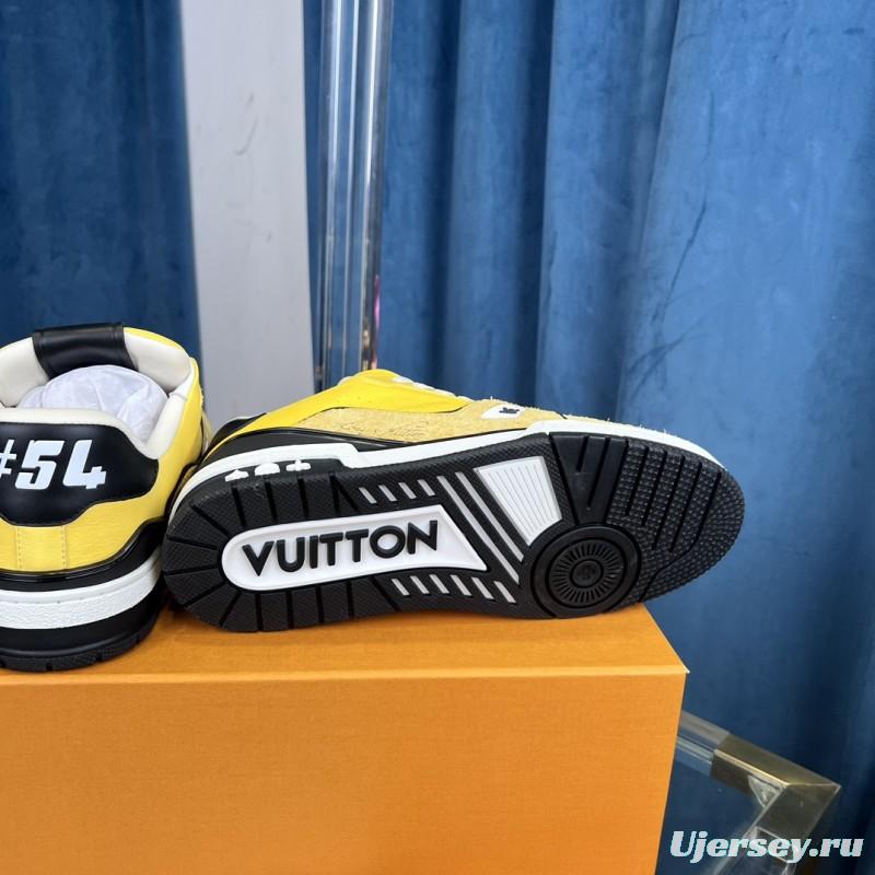 2025 Men Louis Vuitton Yellow Black Leather Suede Sneakers