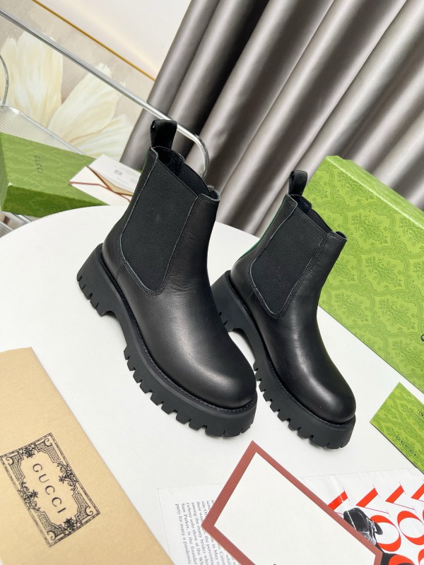 2024 Women Gucci Black Leather Chelsea Boots MJ00340