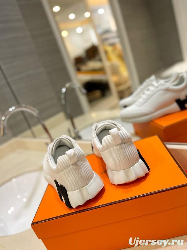 2024 Unisex Hermès White Black Imported Silk Lambskin Fabric Sneakers MJ00320