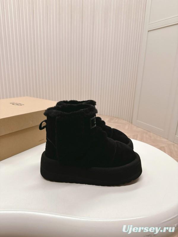 2024 Women UGG Black Suede Sheepskin Snow Boots MJ00320