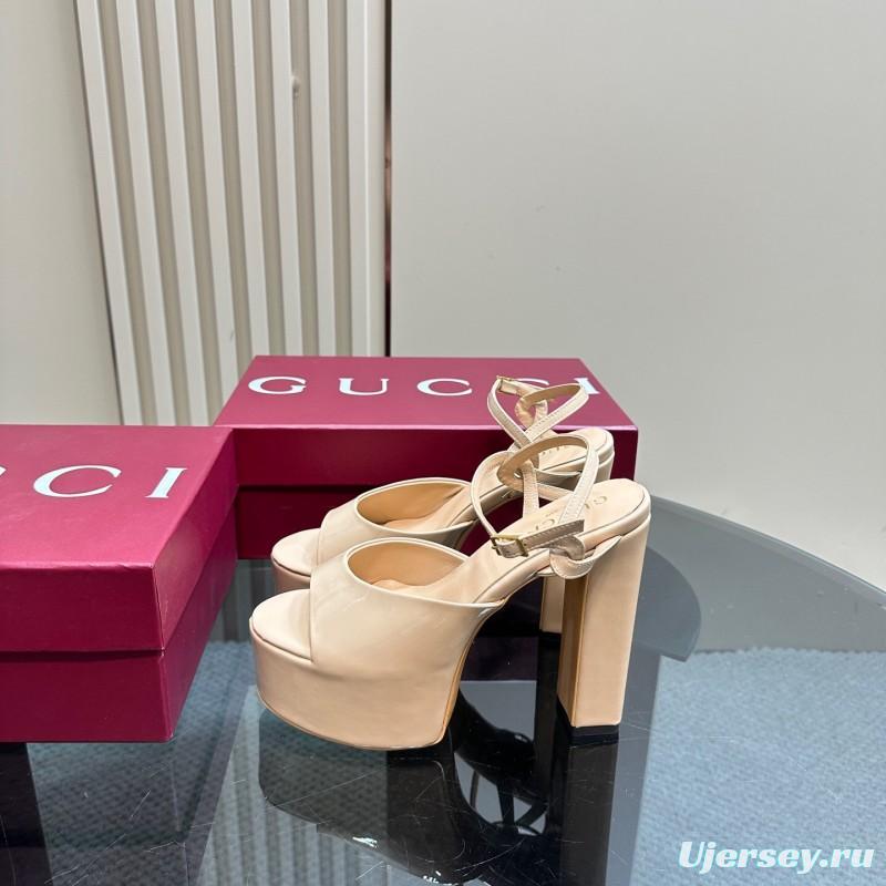 2025 Women Gucci Beige Leather Platform Sandals KFY00340
