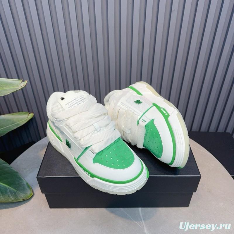 2024 Unisex Amiri White Green Leather Mesh Sneakers MJ00360