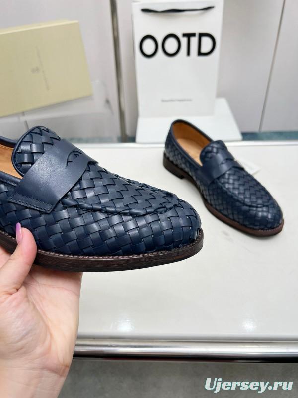 2024 Men Brunello Cucinelli Navy Leather Loafers MJ00500