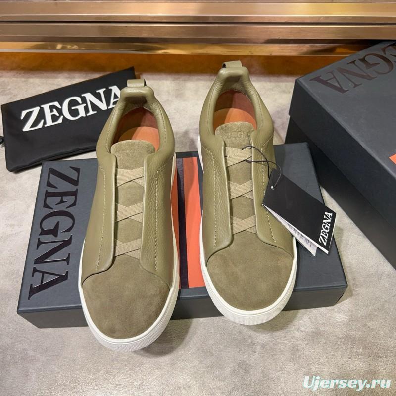 2024 Men Ermenegildo Zegna Green Suede Calfskin Sneakers MJ00280
