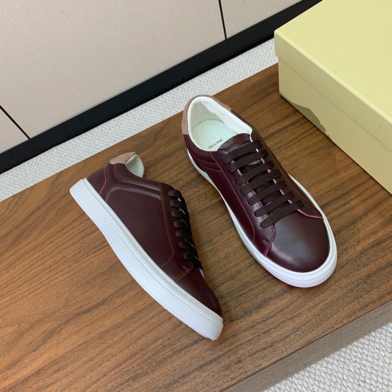 2025 Men Brunello Cucinelli Burgundy Leather Casual Sneakers Original Sole KFY00310(M)