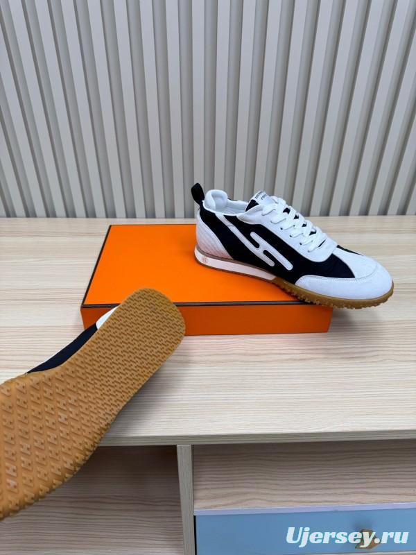 2025 Unisex Hermès White Black Suede Down Fabric Sneakers Top Version LY00310
