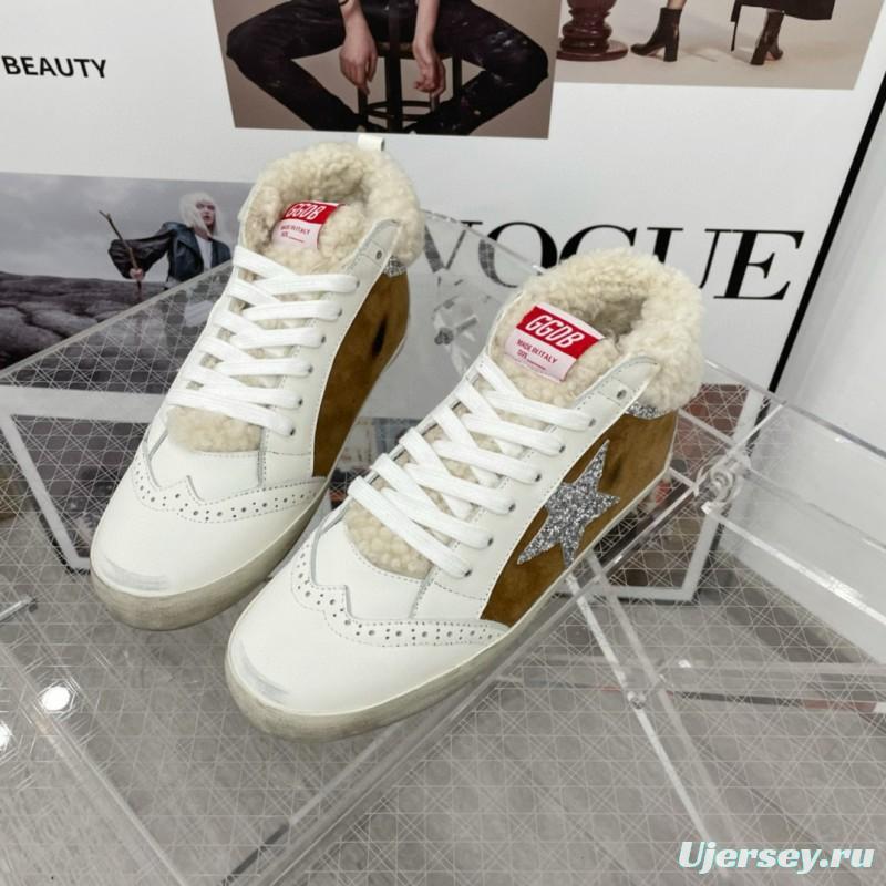 2024 Unisex GGDB Brown White Shearling Suede Leather High-Top Sneakers MJ00300