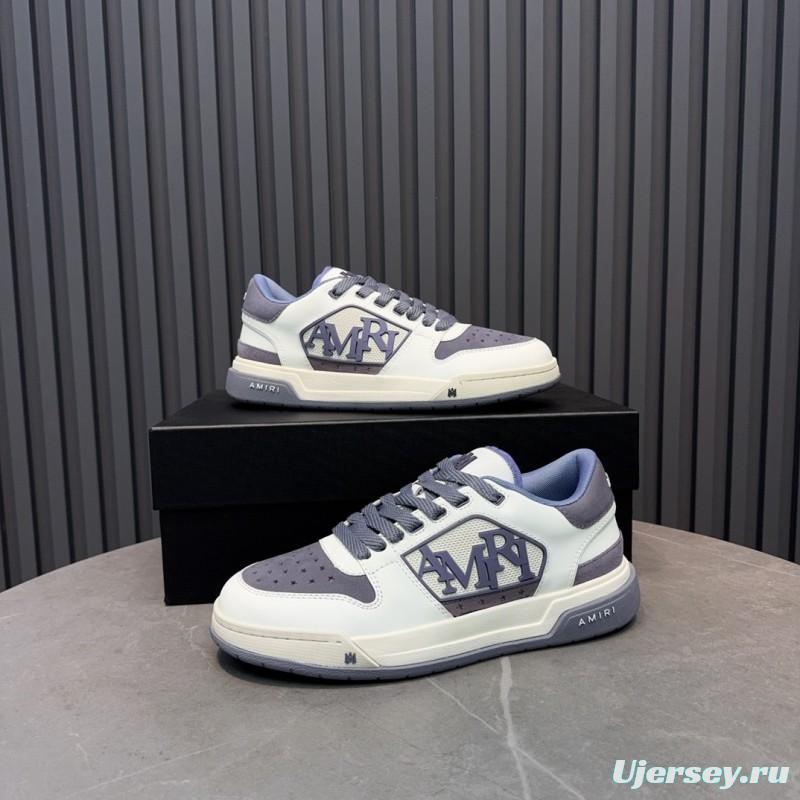 2025 Unisex Amiri White Grey Leather Sneakers MJ00360