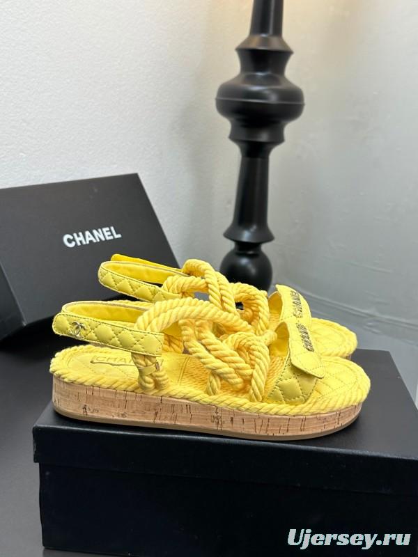 2025 Slippers Chanel Yellow Rope Cork Sole Sandals LY00260
