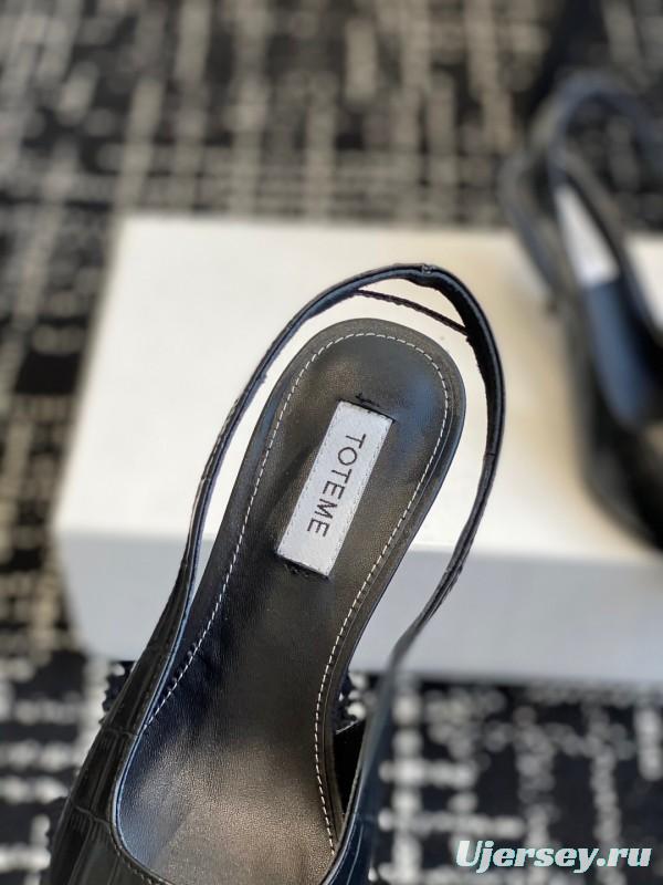 2025 Women Toteme Black Leather Slingback Pointed Toe KFY00290
