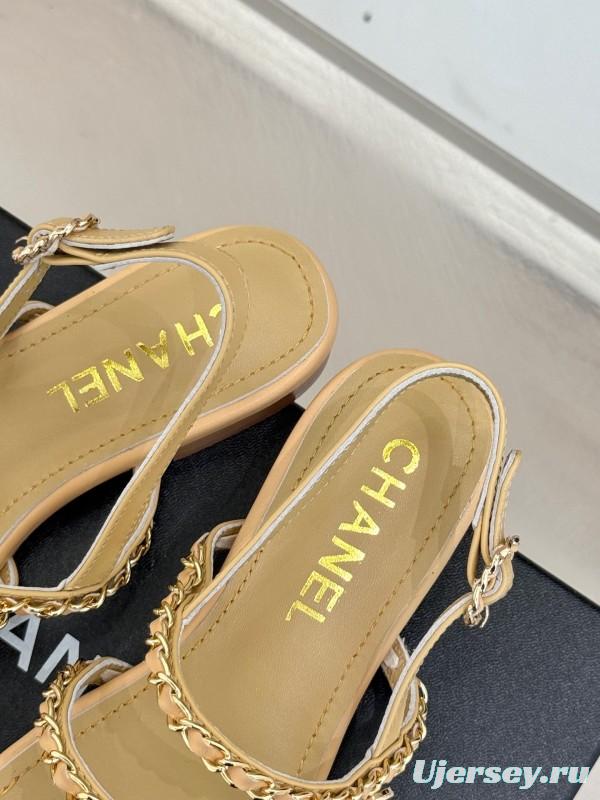 2025 Women Chanel Beige Leather Sandals KFY00270