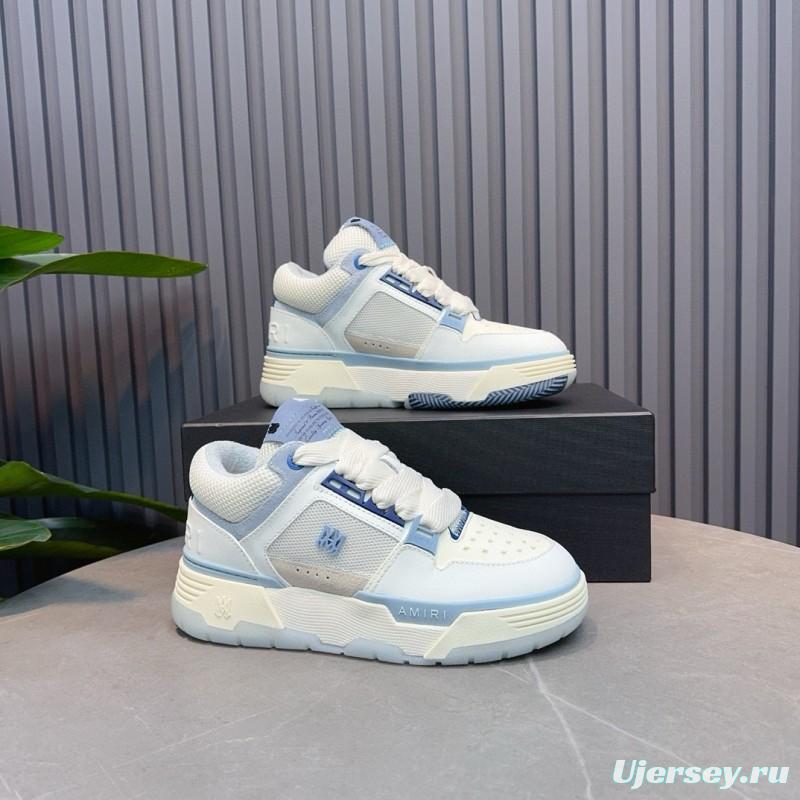 2024 Unisex Amiri White Blue Leather Mesh Sneakers MJ00360